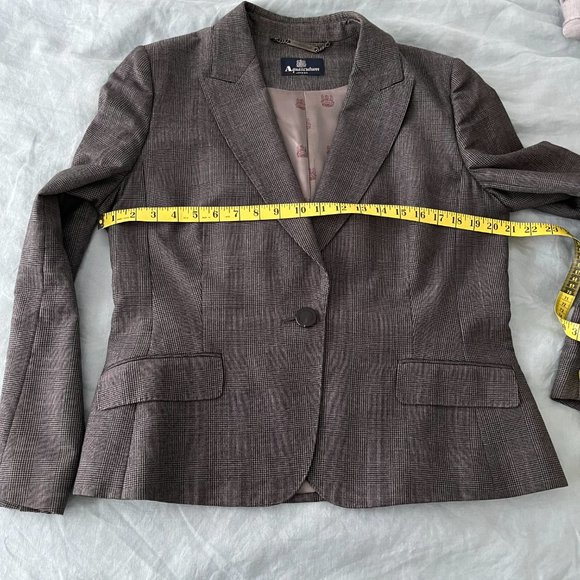Aquascutum London One Button Closure Gray Check 100% Wool Blazer Women Size 14 - Picture 10 of 10